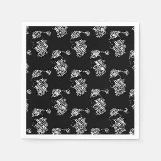 Elegant Black and White Santa Typography Christmas Napkin (Front)
