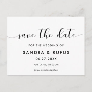 Elegant black and white save the date postcard
