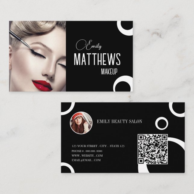 Elegant black and white script custom 2photo business card (Front/Back)