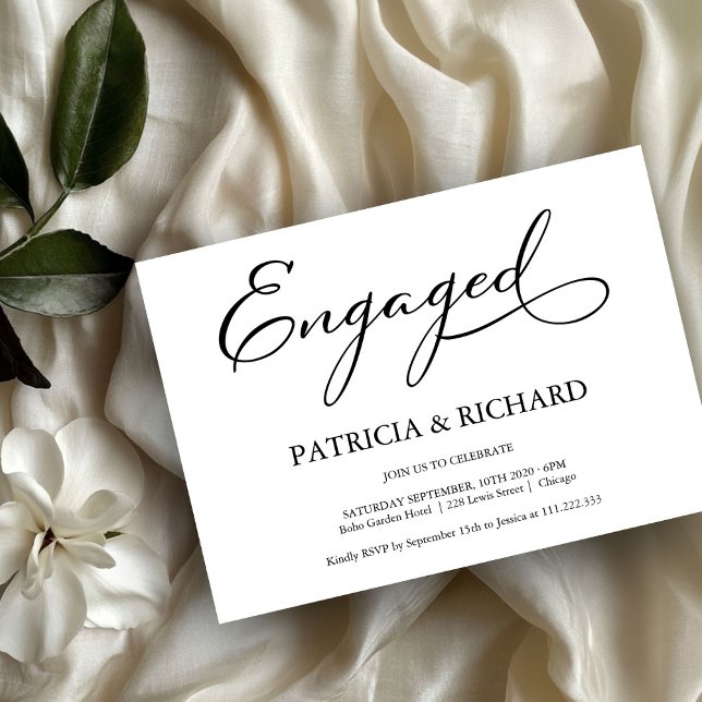 Elegant Black And White Script Engagement Party Invitation (Creator Uploaded)
