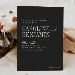 Elegant Black and White Script Modern Wedding Invi Invitation