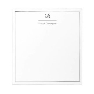 Elegant Black and White Script Monogram Notepad