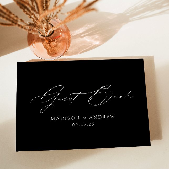 Elegant Black and White Script Photo Wedding Guest Book (Creator Uploaded)