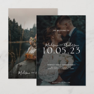 Elegant Black and White Script Photo Wedding Invitation