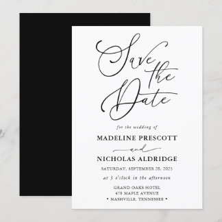 Elegant Black And White Script Save The Date Invitation