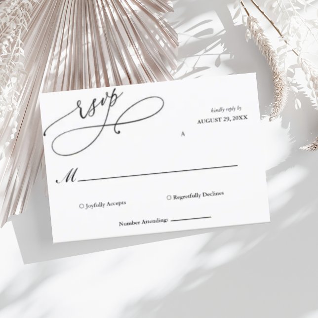 Elegant Black and White Script Simple Wedding RSVP Card (Creator Uploaded)