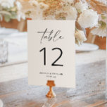 Elegant Black and White Script Table Number<br><div class="desc">This minimalist elegant design is in black and white with modern calligraphy script and fonts. Personalized with the couple's names and special date,  this is a simple yet sophisticated way to display table numbers.</div>