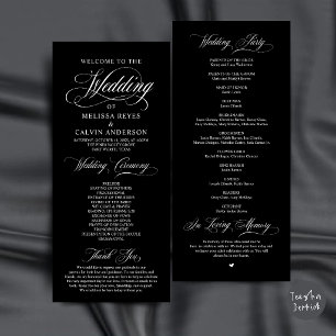 Elegant Black and White Script Wedding Ceremony Program