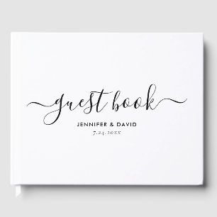 Elegant Black and White Script Wedding Guest Book