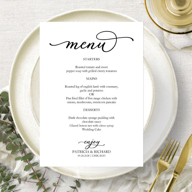 Elegant Black and White Script Wedding Menu (Creator Uploaded)