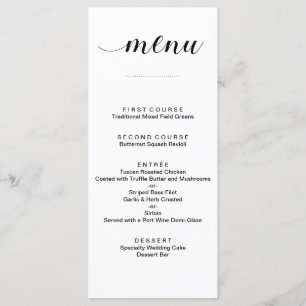 Elegant Black and White Script Wedding Menu Cards