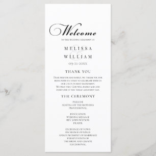 Elegant Black and White Script Wedding Program