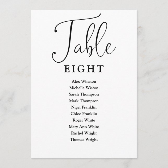 Elegant Black And White Seating Chart Table Number (Front)