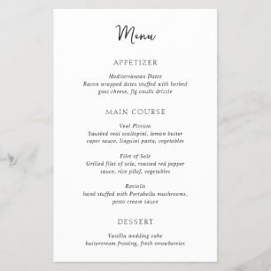 Elegant Black and White Simple Budget Wedding Menu