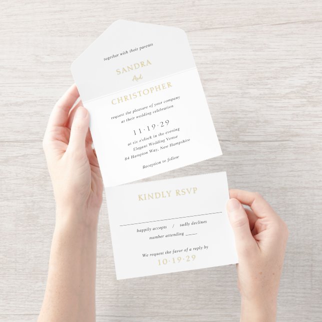 Elegant Black and White Simple Modern Wedding All In One Invitation (Tearaway)