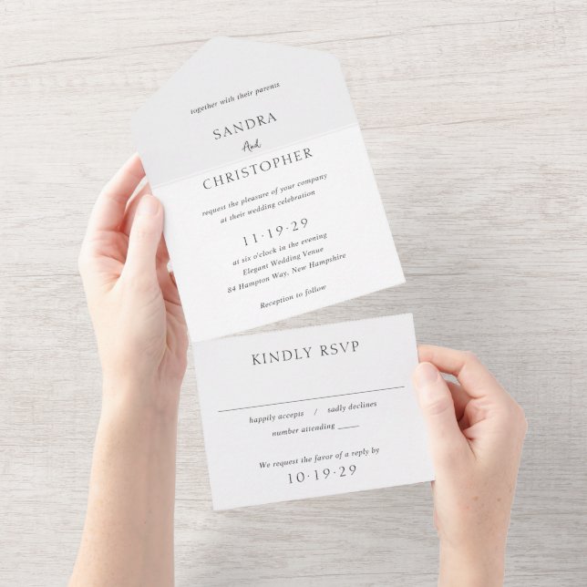 Elegant Black and White Simple Modern Wedding All In One Invitation (Tearaway)