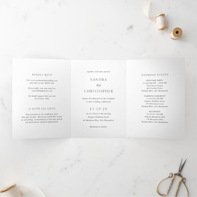 Elegant Black and White Simple Modern Wedding Tri-Fold Invitation (Inside)