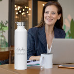 Elegant Black and White Simple Monogram Name Water Bottle<br><div class="desc">This simple,  elegant,  stylish black and white design features your personalized name,  monogram and business title in trendy,  stylish topography. This item can be and an excellent gift for you,  your family and friends.</div>