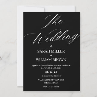 Elegant Black and White Simple Wedding Invitation