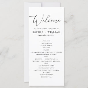 Elegant black and white simple wedding program
