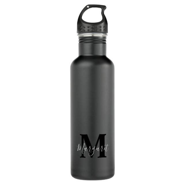 Elegant Black And White Simplistic Monogram 710 Ml Water Bottle (Front)