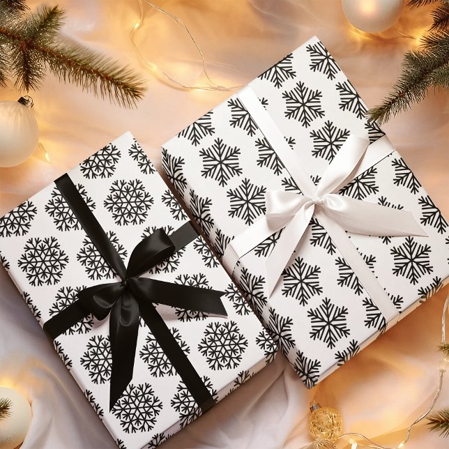 Elegant Black and White Snowflake Wrapping Paper Sheet (Creator Uploaded)