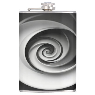 Elegant Black and White Spiral Abstract Design Hip Flask