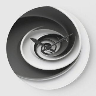 Elegant Black and White Spiral Abstract Design,  Large Clock