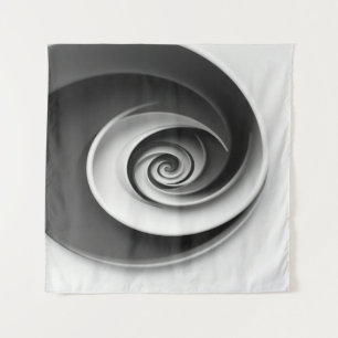 Elegant Black and White Spiral Abstract Design, Tapestry