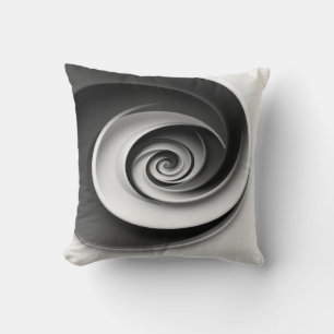 Elegant Black and White Spiral Abstract Design, Throw Pillow