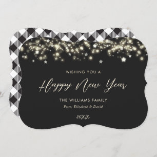 Elegant Black and White Stars Happy New Year Card