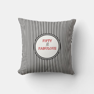 Elegant Black and White  Stripe 50 is Fabulous Throw Pillow