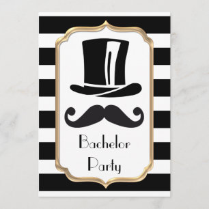 Elegant Black and White Stripe Bachelor Party Invitation
