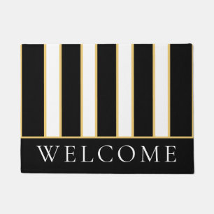 Elegant Black and White Stripe  Welcome Doormat