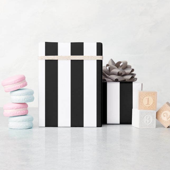 Elegant Black and White Stripe Wrapping Paper (Baby Shower)