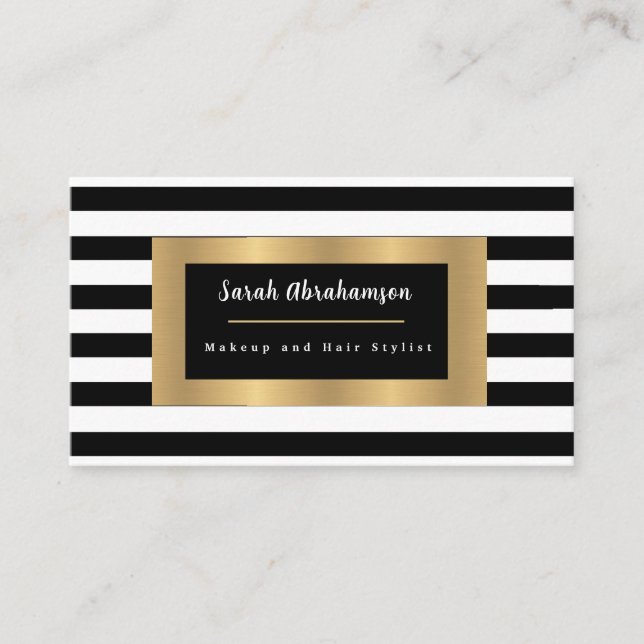 Elegant Black and White Striped Business Card (Front)