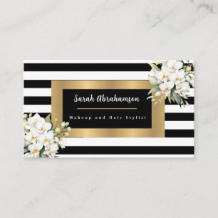 Elegant Black and White Striped Business Card