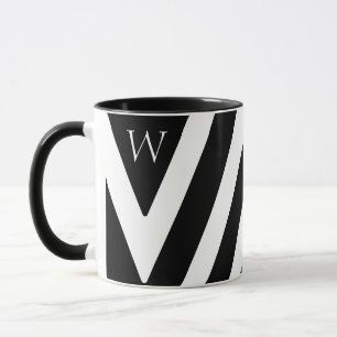 Elegant Black and White Striped Design Initial Mug