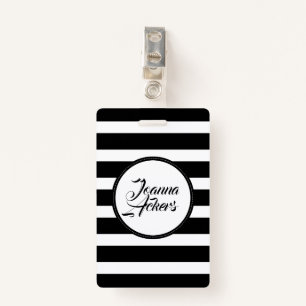 Elegant Black And White Stripes Badge