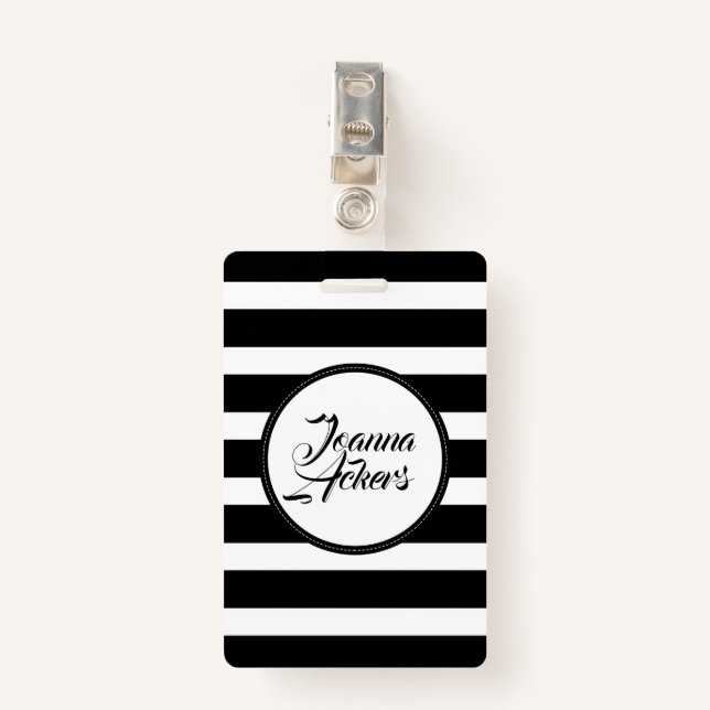 Elegant Black And White Stripes Badge (Front with Clip)