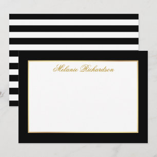 Elegant Black and White Stripes Gold Frame Card
