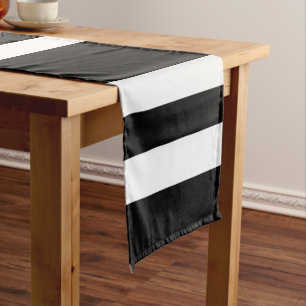 Elegant Black And White Stripes Pattern Short Table Runner
