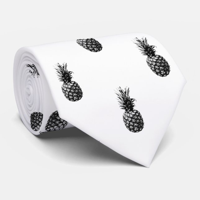 Elegant black and white Summer Pineapple Pattern   Tie (Rolled)