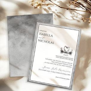 Elegant Black and White Swan Lake Wedding Invitation