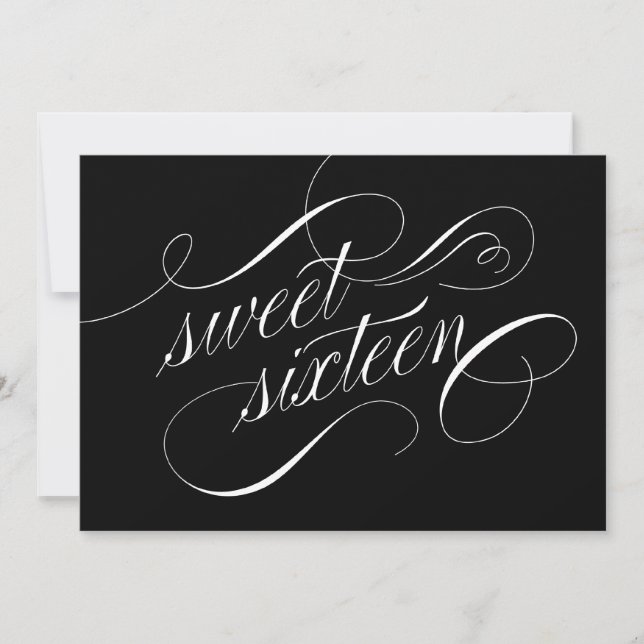 Elegant Black and White Sweet 16 Invitations (Front)