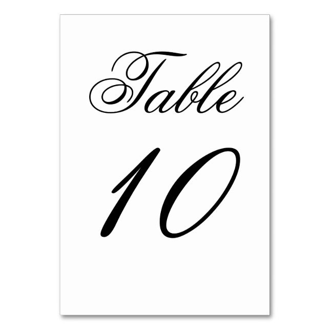 Elegant Black and White Table Number Card (Front)