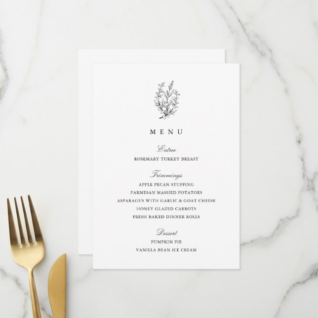 Elegant Black and White Thanksgiving Dinner Menu (Front/Back In Situ)
