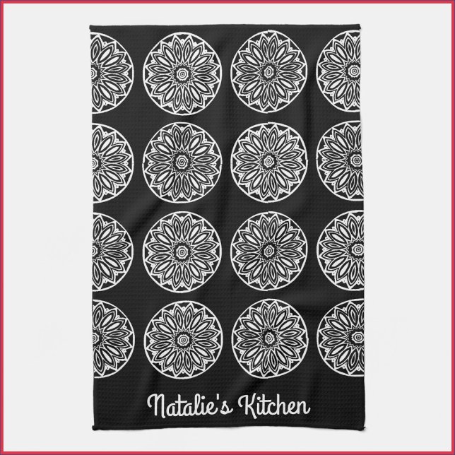 Elegant Black and White Tile  Kitchen Towel (Creator Uploaded)