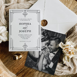 Elegant Black and White Timeless Photo Wedding Invitation