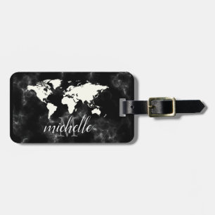 Elegant Black and White Travel World-Map,Airplane Luggage Tag